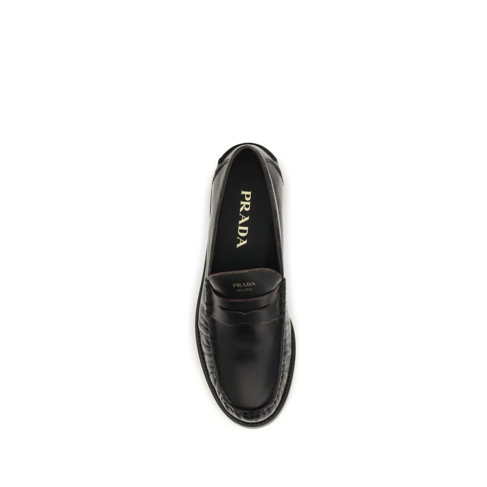 Prada Black Calf Leather Bos Taurus Slip-On Loafers - Image 4