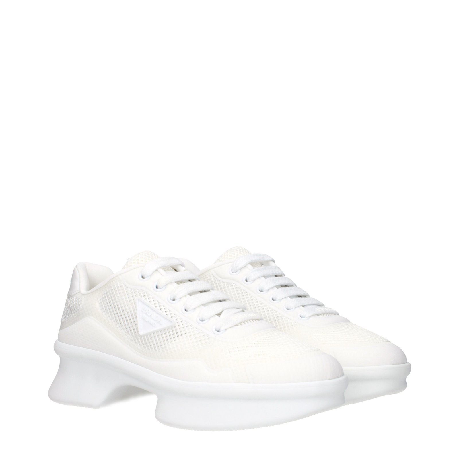 Prada White Fabric Low Top Sneakers - Image 2