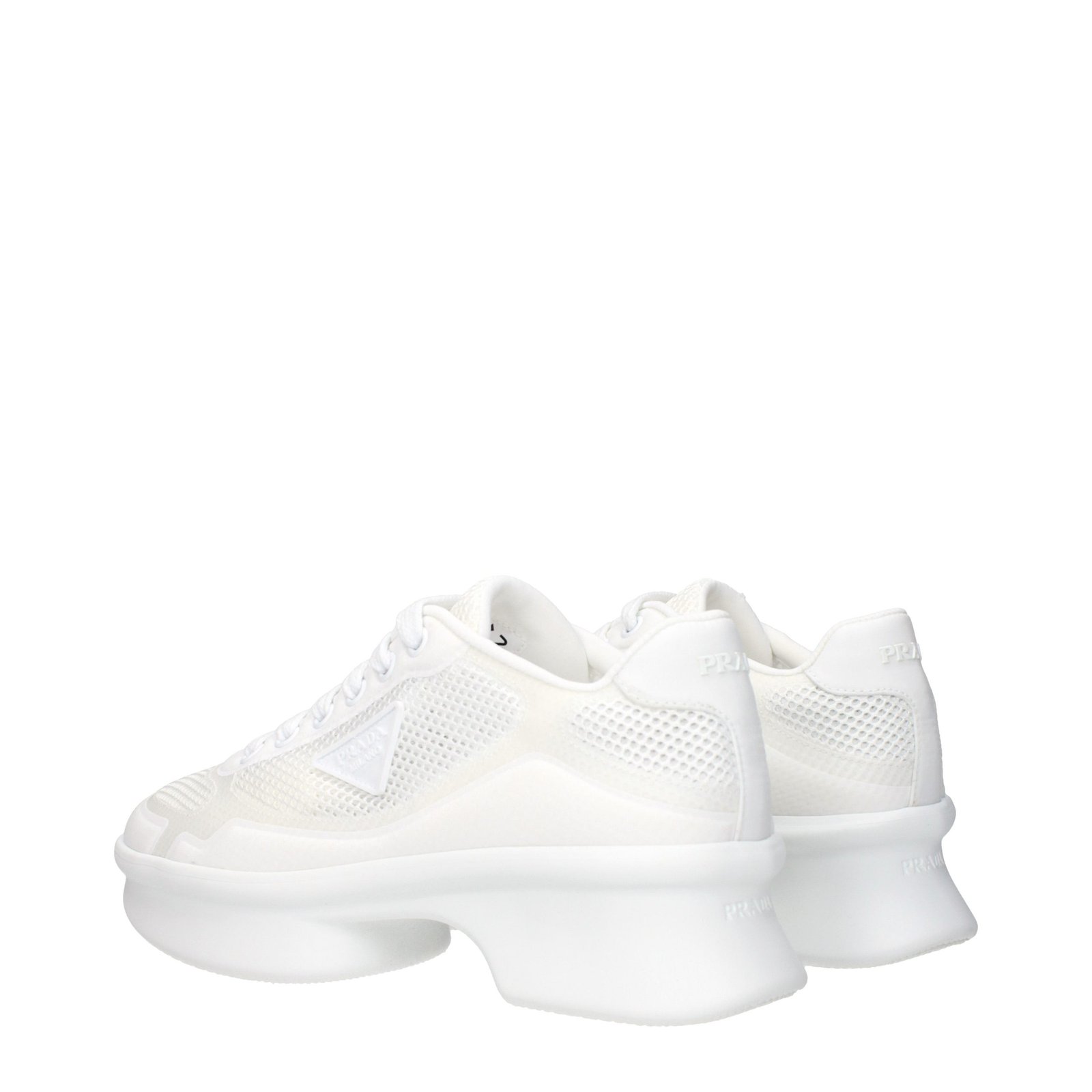 Prada White Fabric Low Top Sneakers - Image 4