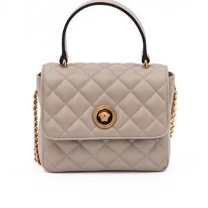 Versace Taupe Quilted Leather Handbag