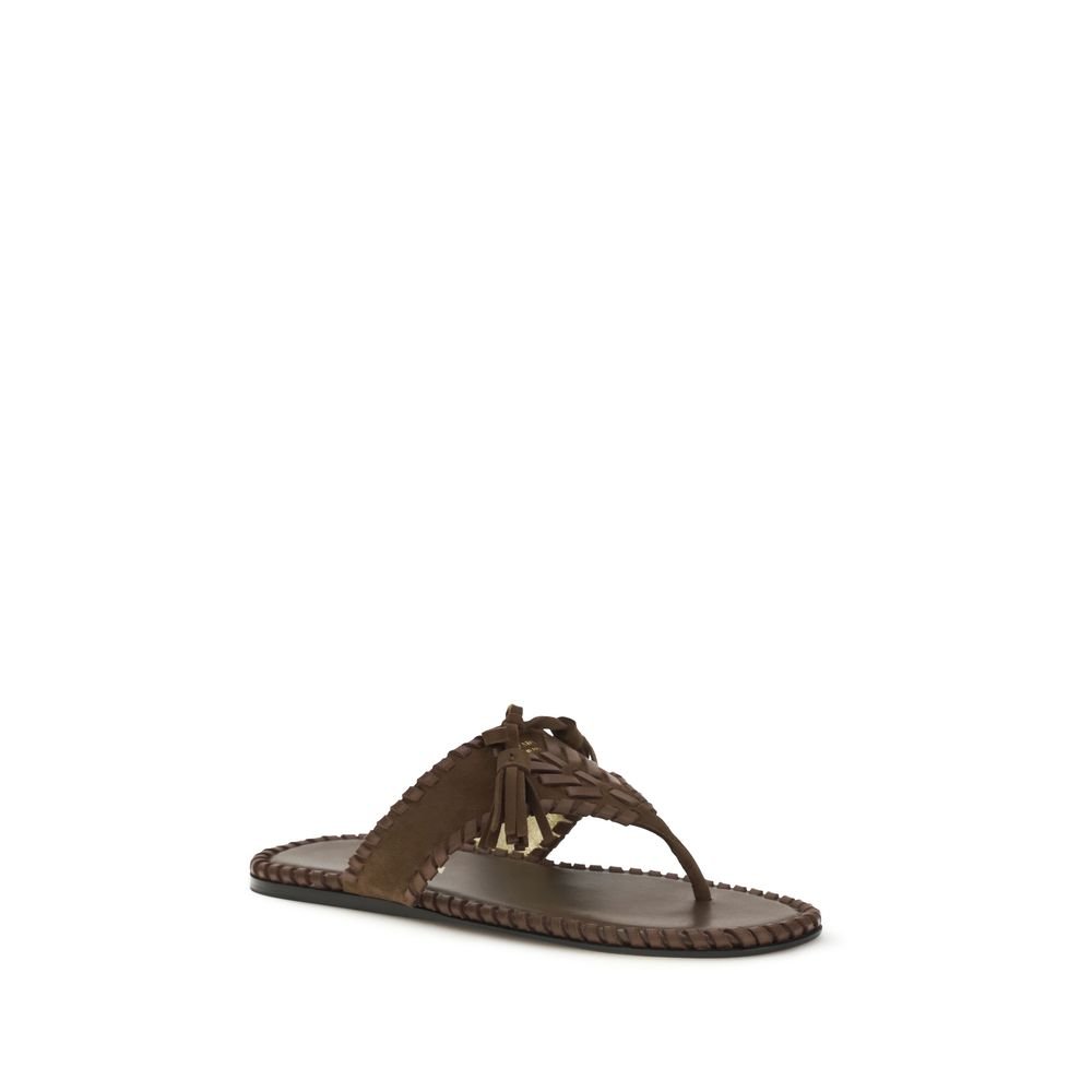 Prada Brown Calf Leather Bos Taurus Flat Sandals - Image 2