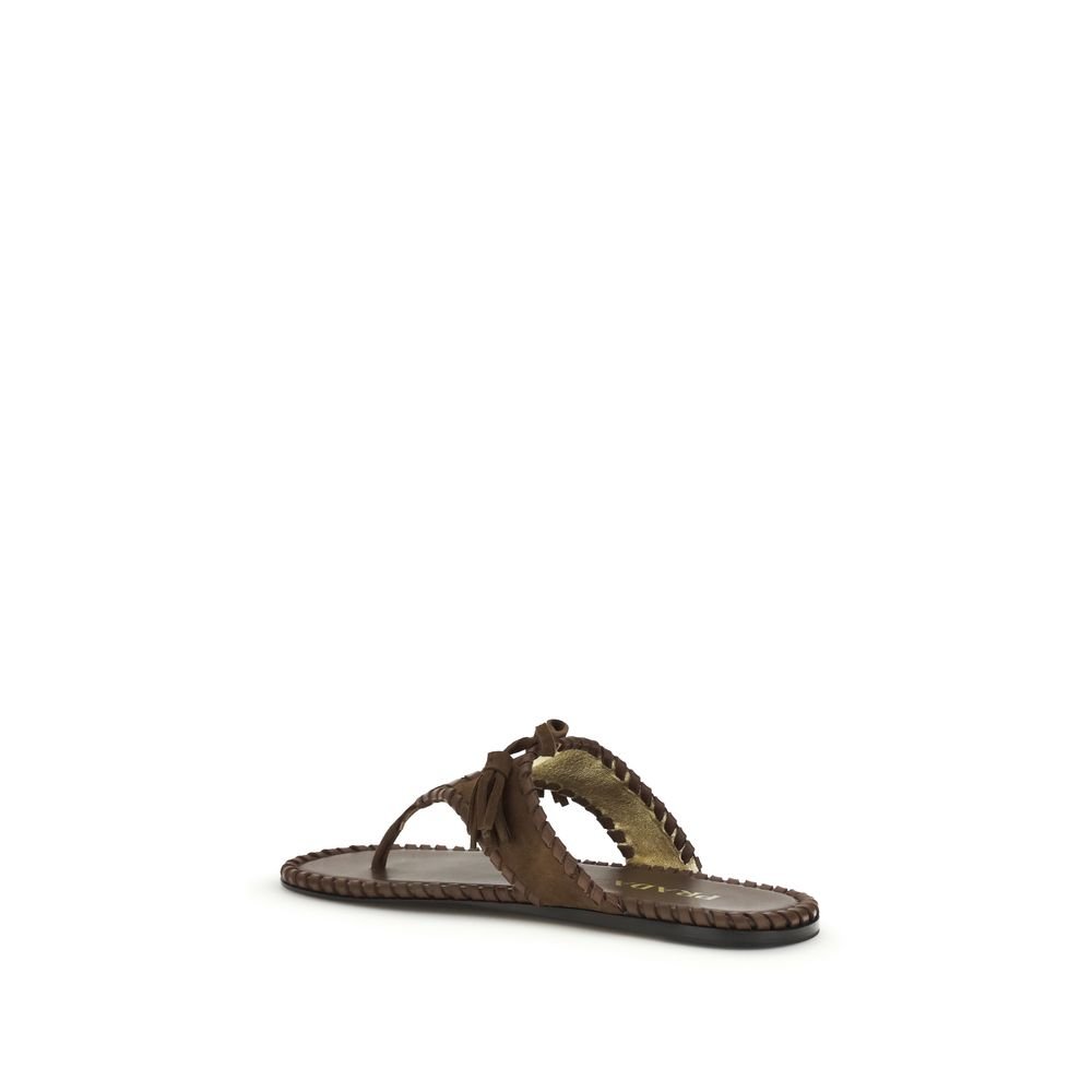 Prada Brown Calf Leather Bos Taurus Flat Sandals - Image 3