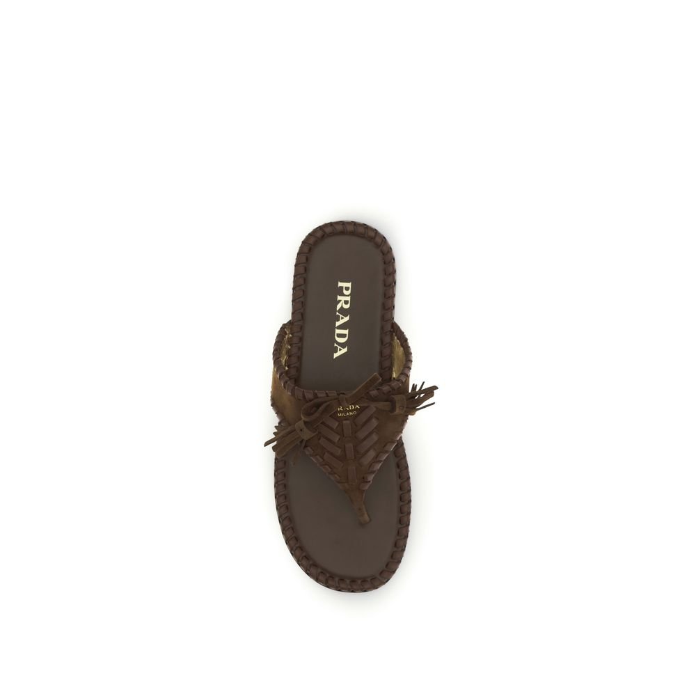 Prada Brown Calf Leather Bos Taurus Flat Sandals - Image 4