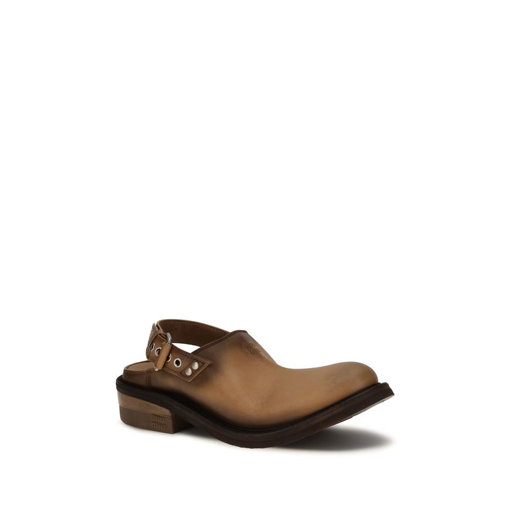 Miu Miu Brown Calf Leather Bos Taurus Mules - Image 2