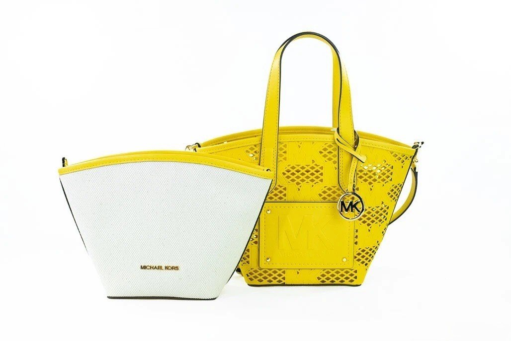 Michael Kors Kimber Small Daffodil Leather 2-In-1 Zip Tote Messenger Bag Purse - Image 4