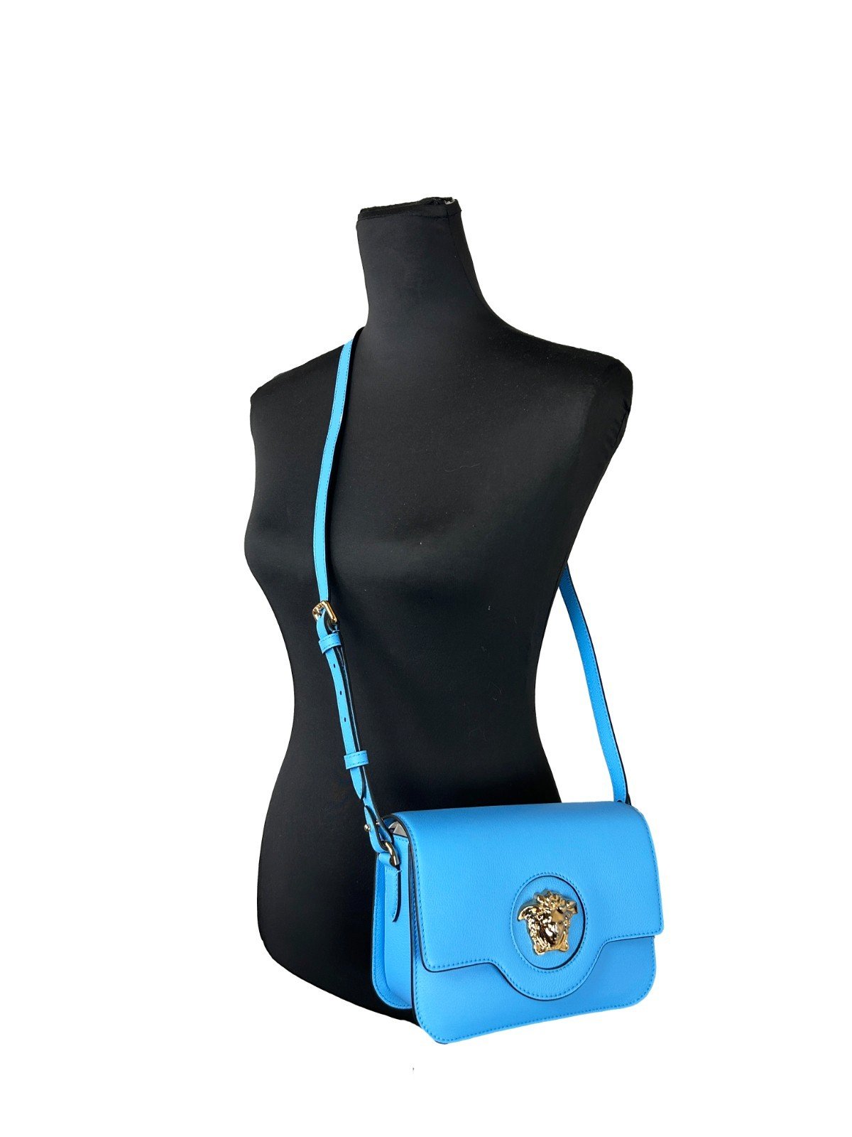 Versace La Medusa Blue Leather Shoulder Crossbody Bag Purse - Image 4