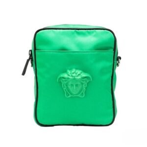 Versace Small Bright Green Nylon Fabric Medusa Crossbody Messenger Bag Purse
