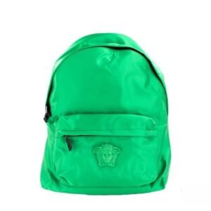 Versace Large Bright Green Nylon Fabric Medusa Shoulder Backpack Bookbag