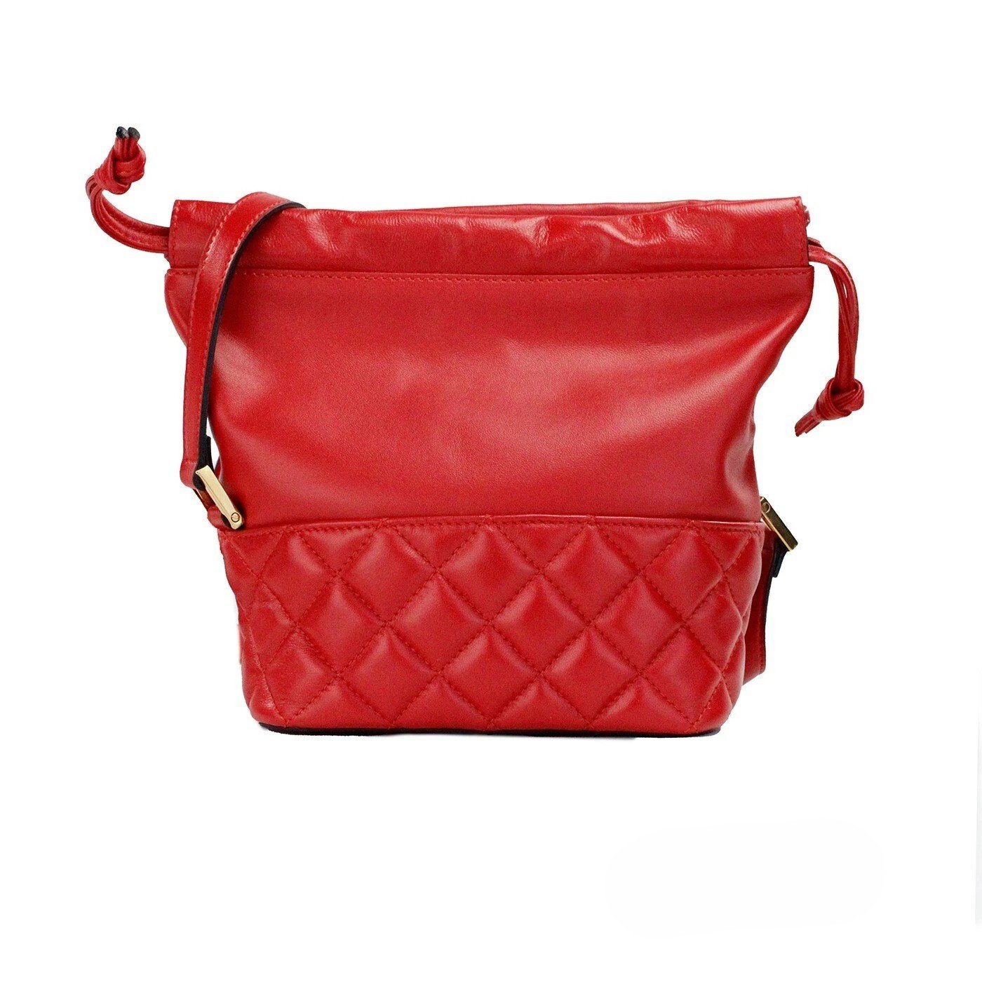 Versace Red Quilted Leather Drawstring Shoulder Bag Bucket Crossbody Handbag - Image 3