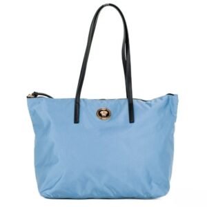 Versace Portuna Medusa Medium Cornflower Blue Nylon Leather Tote Bag Purse