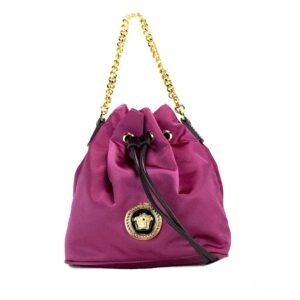 Versace Small Dahlia Nylon Medusa Pendant Bucket Chain Crossbody Bag Purse