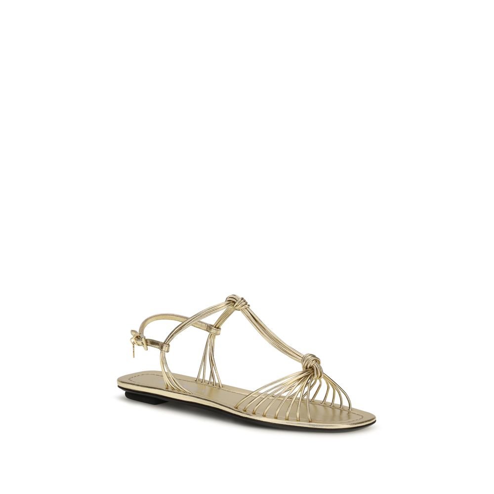 Prada Gold Calf Leather Bos Taurus Flat Sandals - Image 2