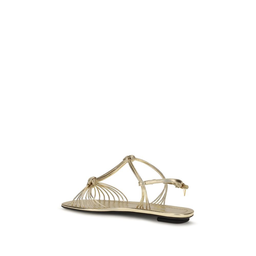 Prada Gold Calf Leather Bos Taurus Flat Sandals - Image 3
