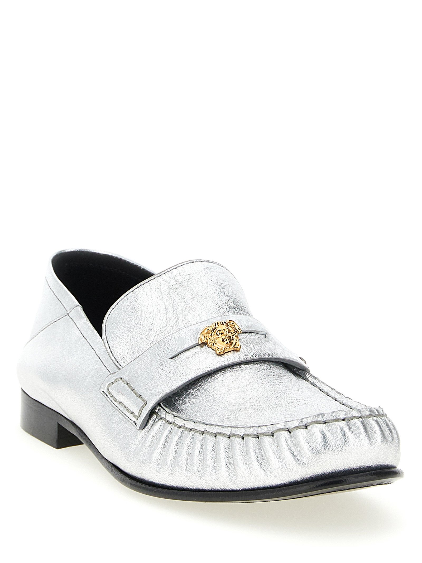 Versace Silver Lamb Leather Slip-On Loafers - Image 2