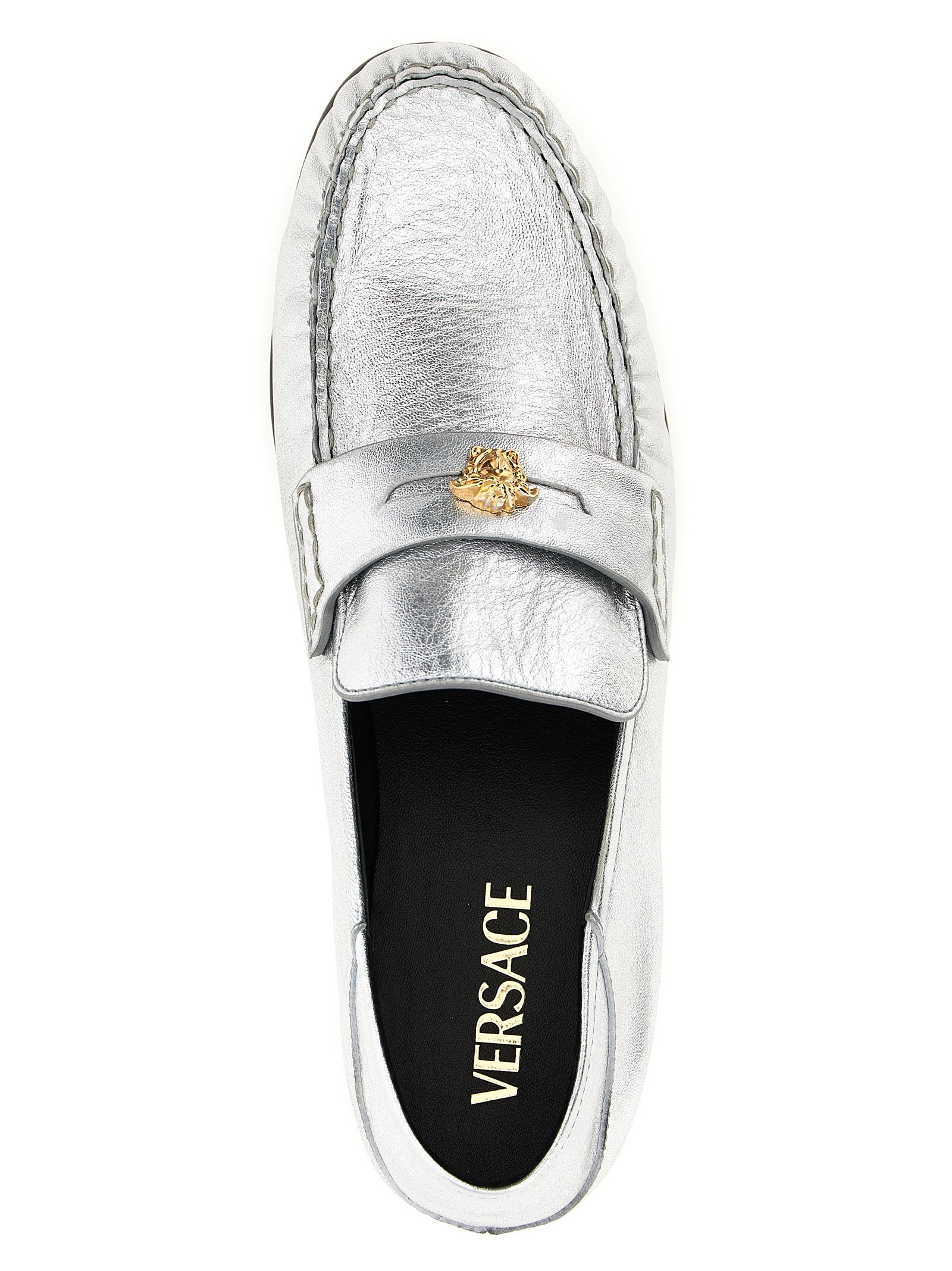 Versace Silver Lamb Leather Slip-On Loafers - Image 4