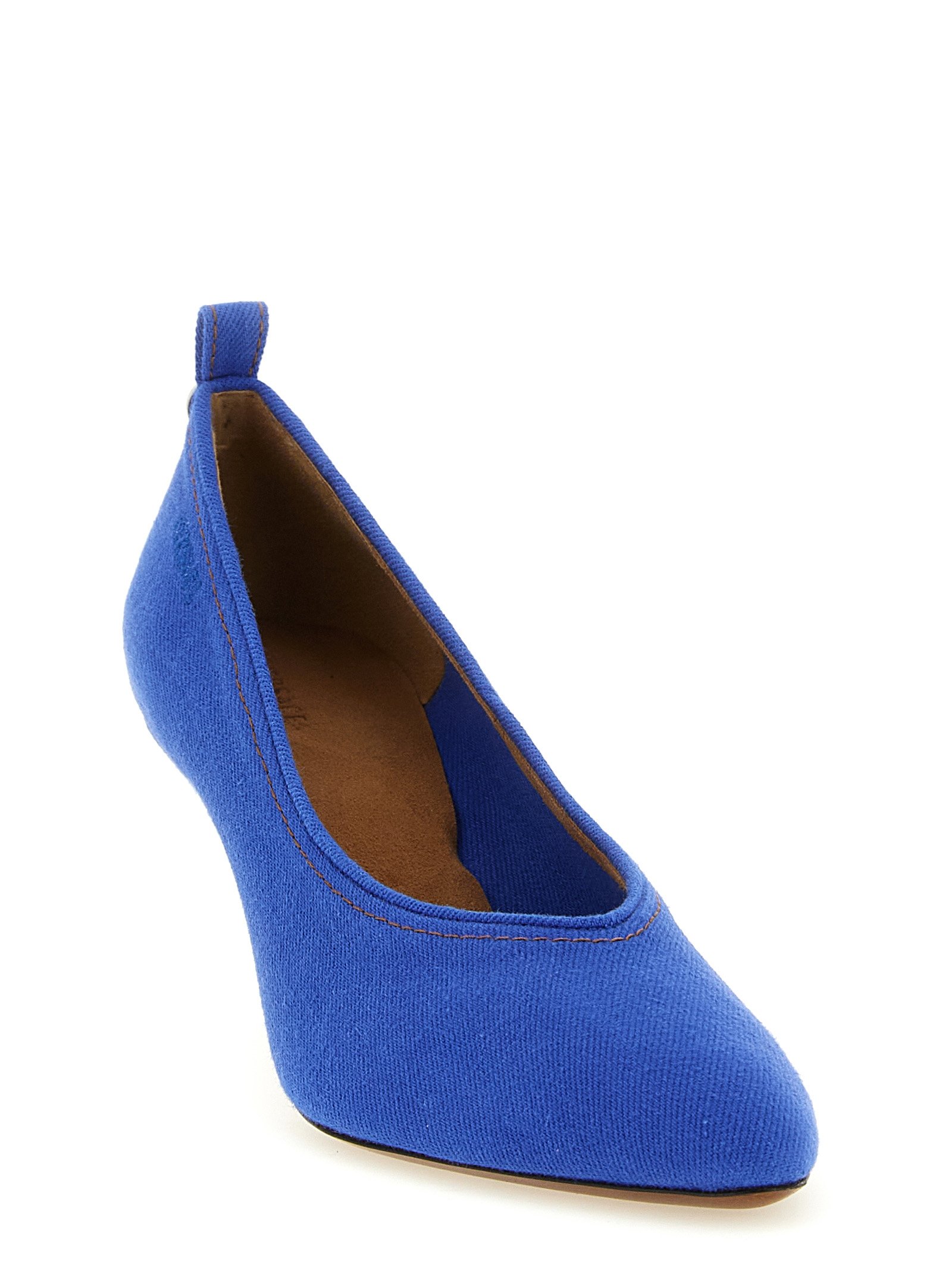 Versace Blue Cotton Mid Heel Pumps - Image 2