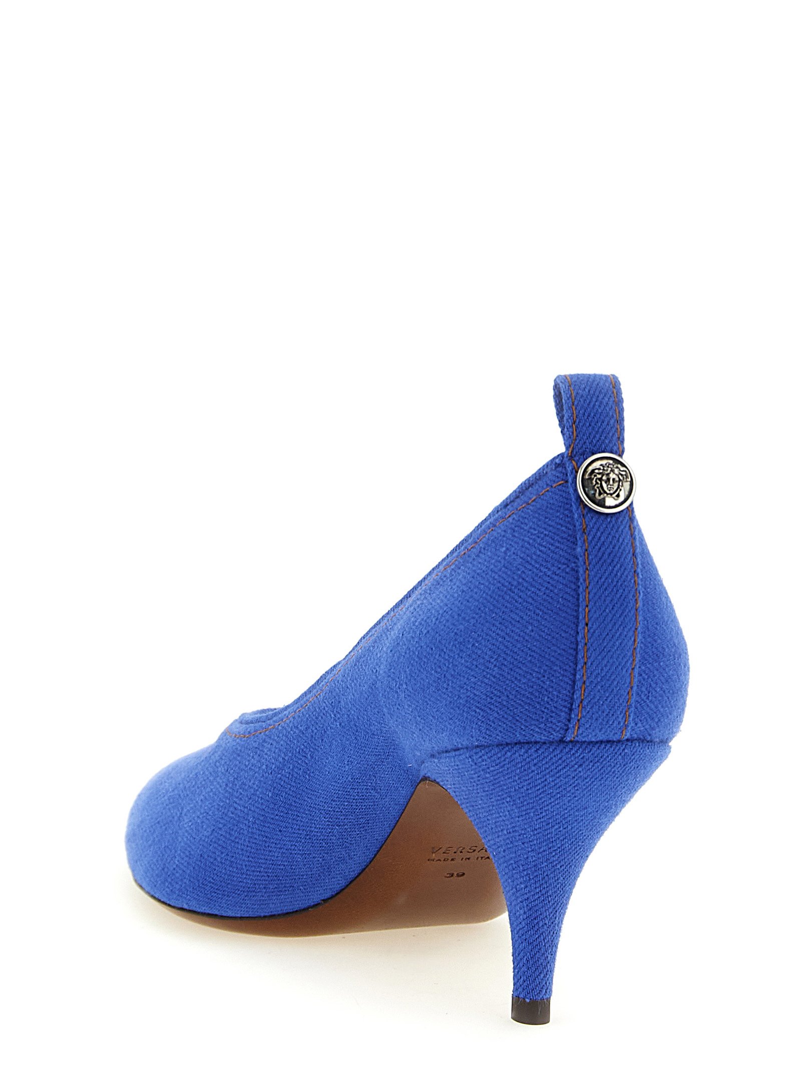 Versace Blue Cotton Mid Heel Pumps - Image 3