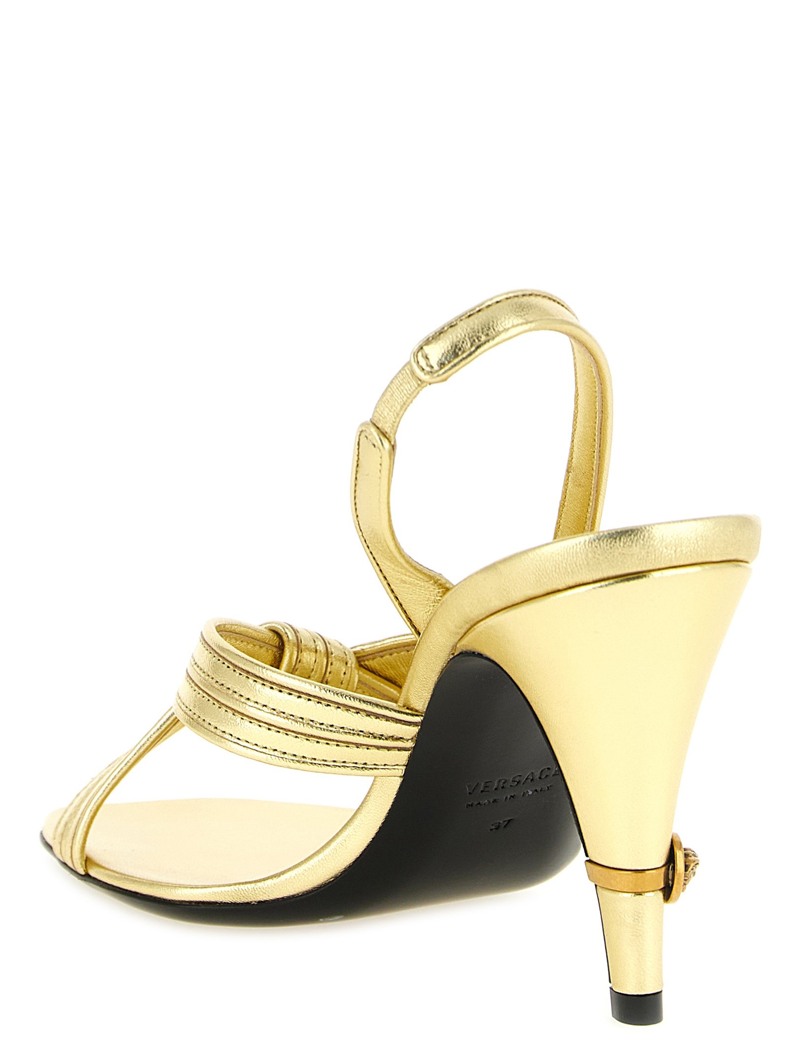 Versace Gold Lamb Leather Stiletto Heel Sandals - Image 3