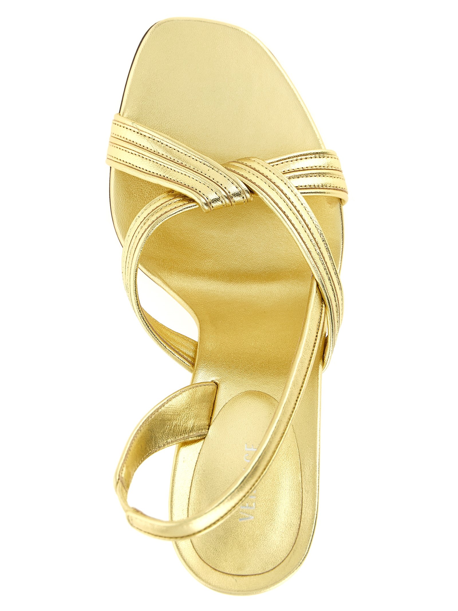 Versace Gold Lamb Leather Stiletto Heel Sandals - Image 4