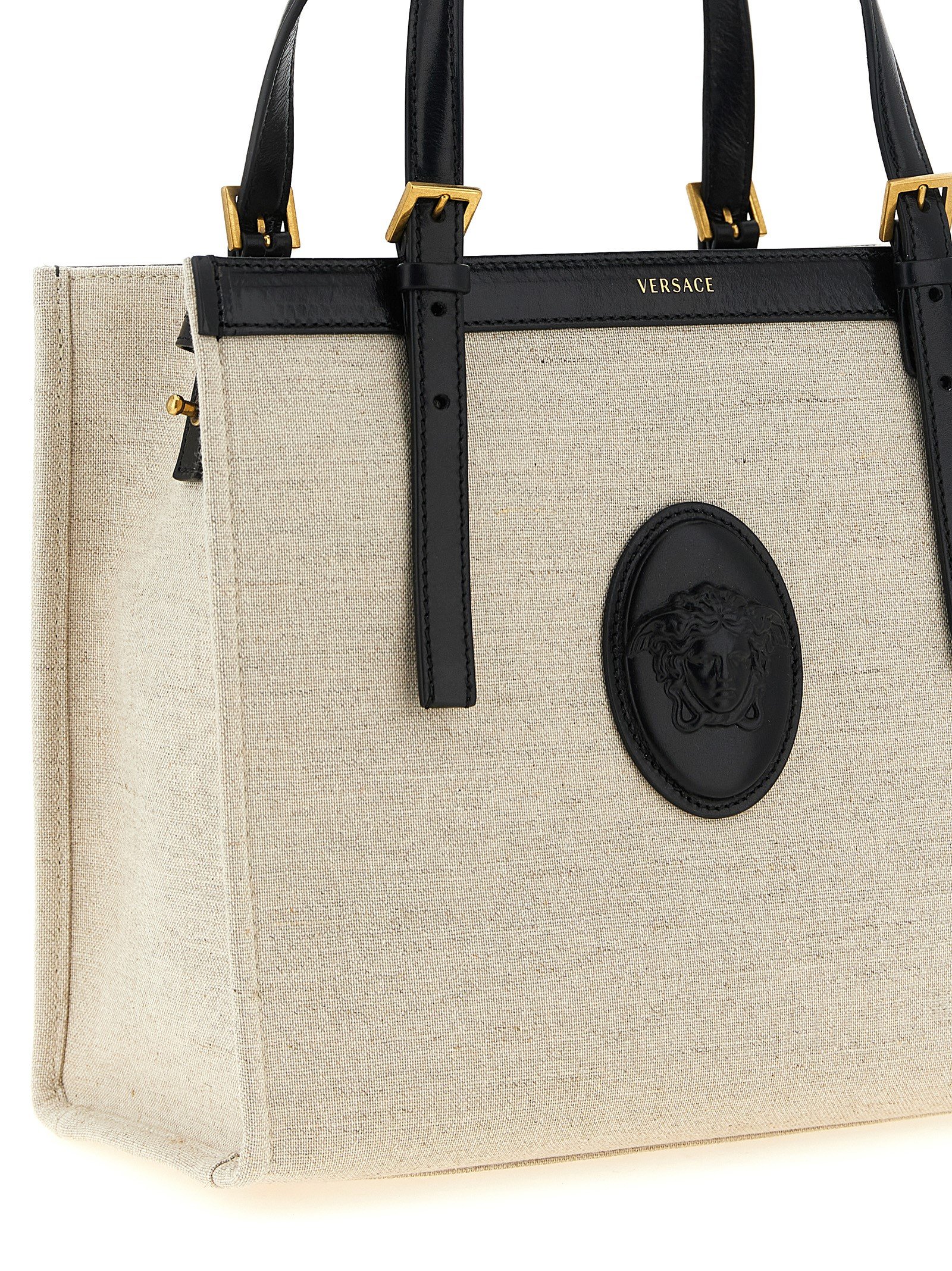 Versace Beige Leather Tote Bag - Image 3