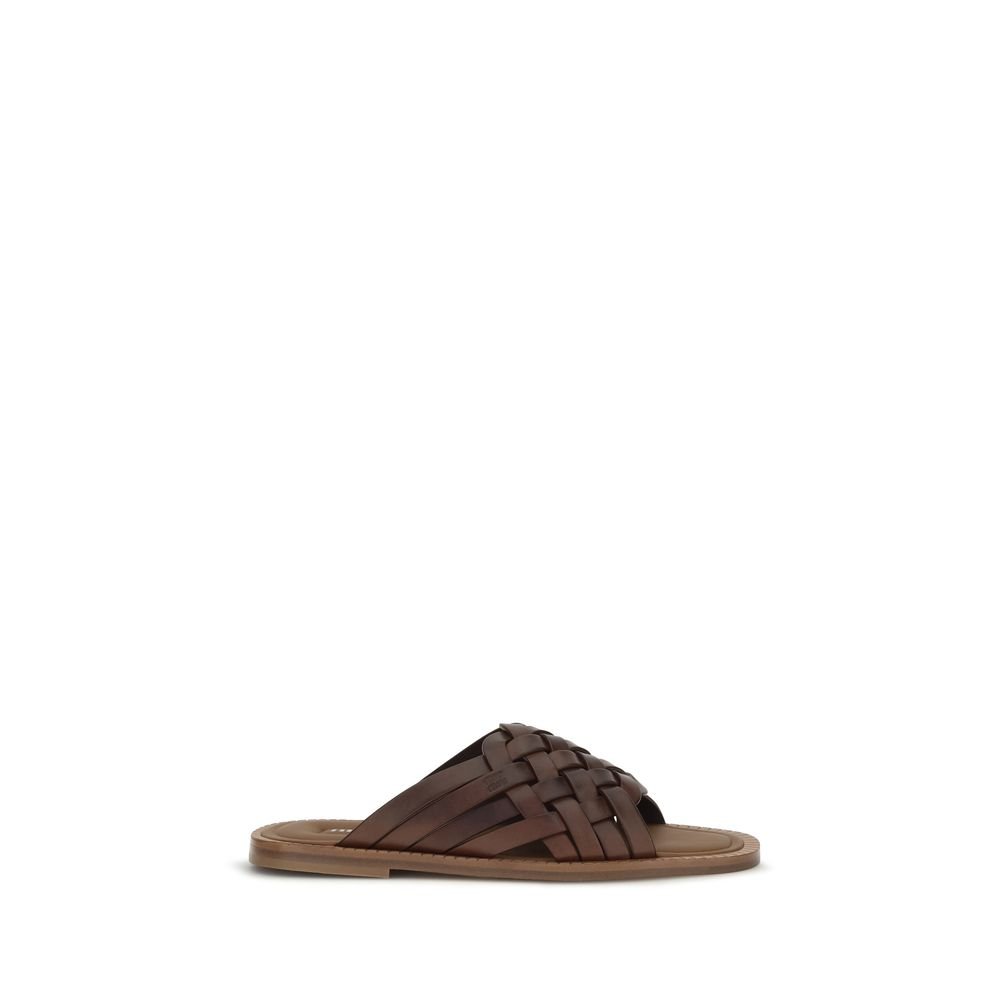 Miu Miu Brown Calf Leather Bos Taurus Flat Sandals