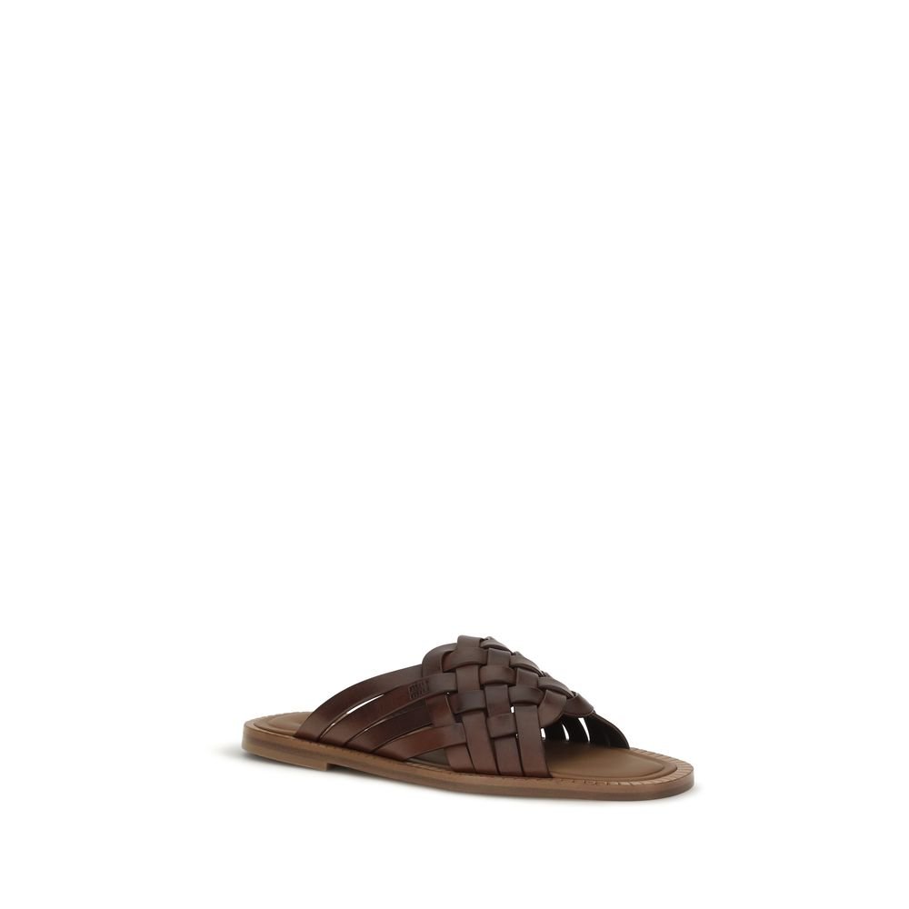Miu Miu Brown Calf Leather Bos Taurus Flat Sandals - Image 2