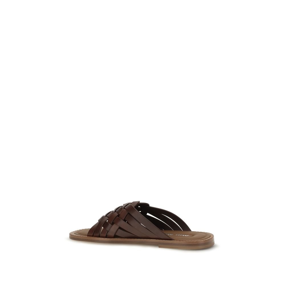 Miu Miu Brown Calf Leather Bos Taurus Flat Sandals - Image 3