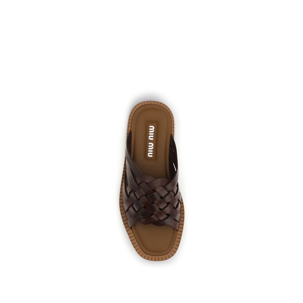 Miu Miu Brown Calf Leather Bos Taurus Flat Sandals - Image 4
