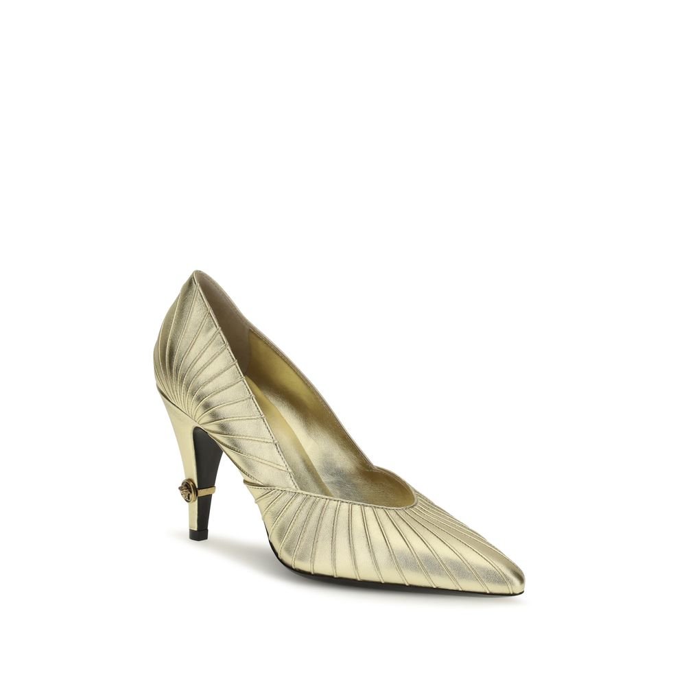 Versace Gold Calf Leather Bos Taurus High Heel Pumps - Image 2
