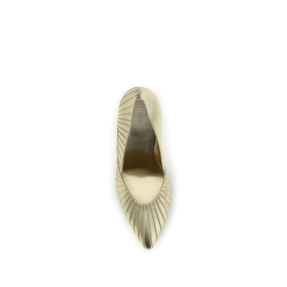 Versace Gold Calf Leather Bos Taurus High Heel Pumps - Image 4
