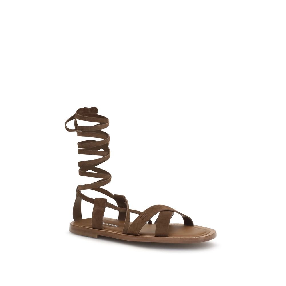 Miu Miu Brown Calf Leather Bos Taurus Strap-On Sandals - Image 2