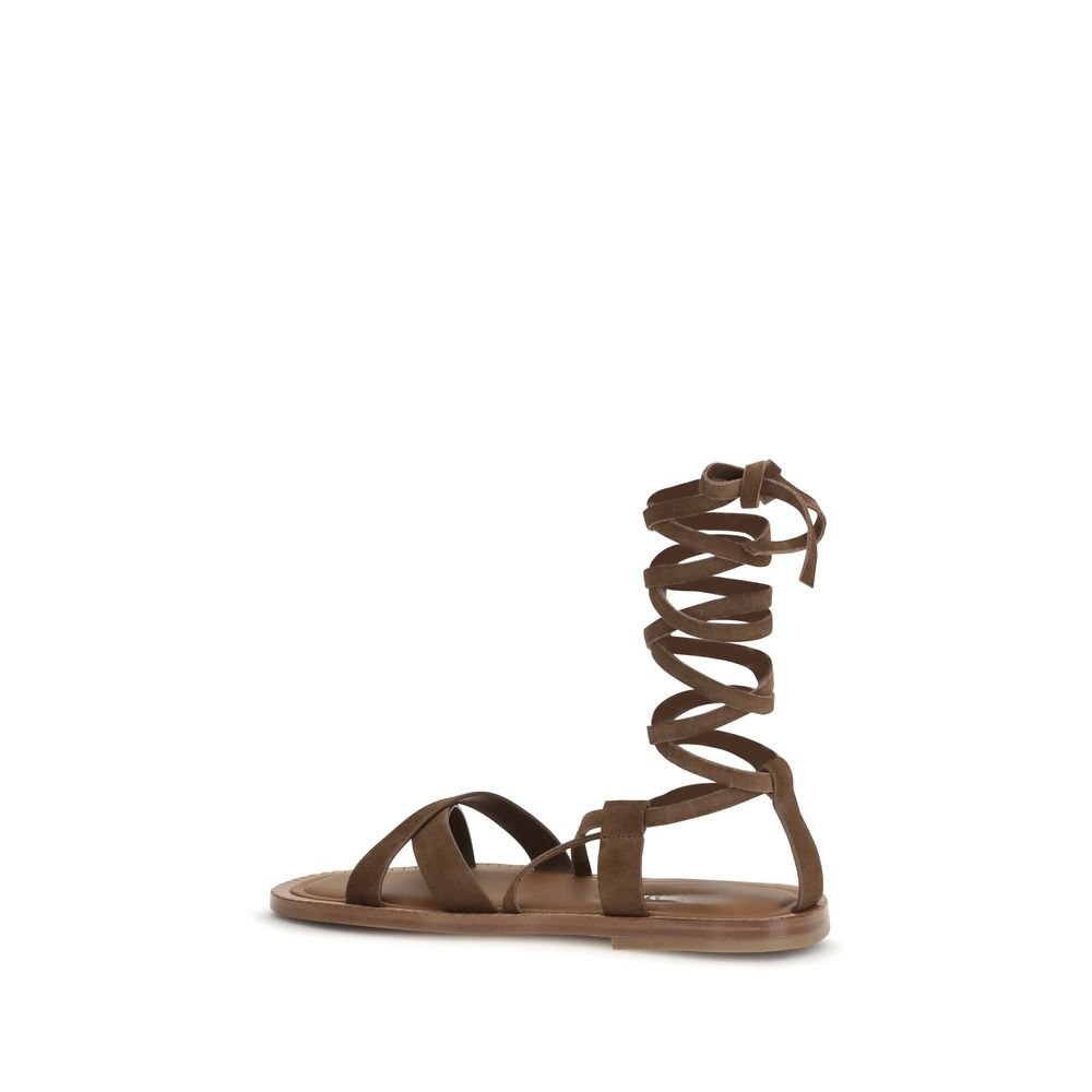 Miu Miu Brown Calf Leather Bos Taurus Strap-On Sandals - Image 3