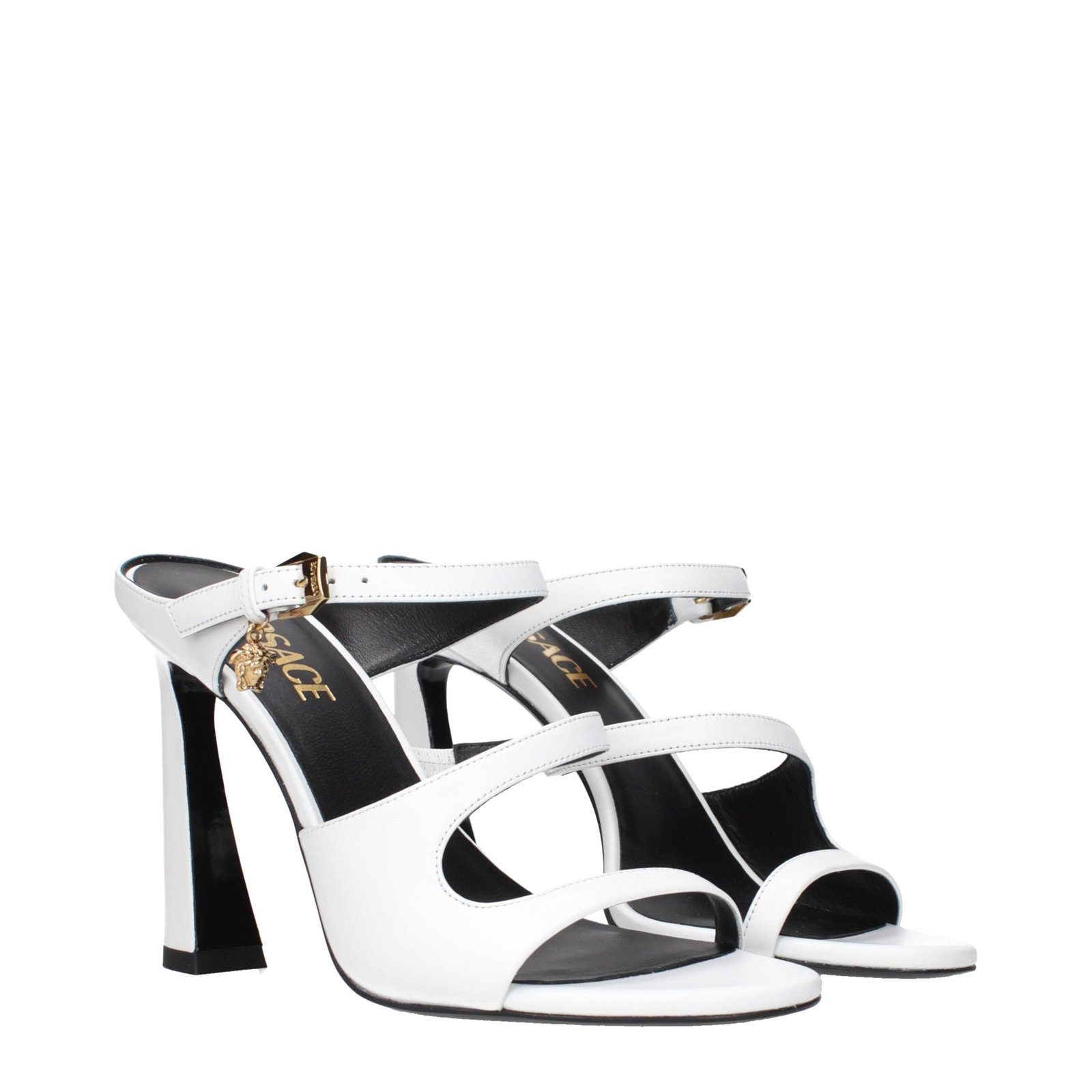 Versace White Leather Stiletto Heel Sandals - Image 2