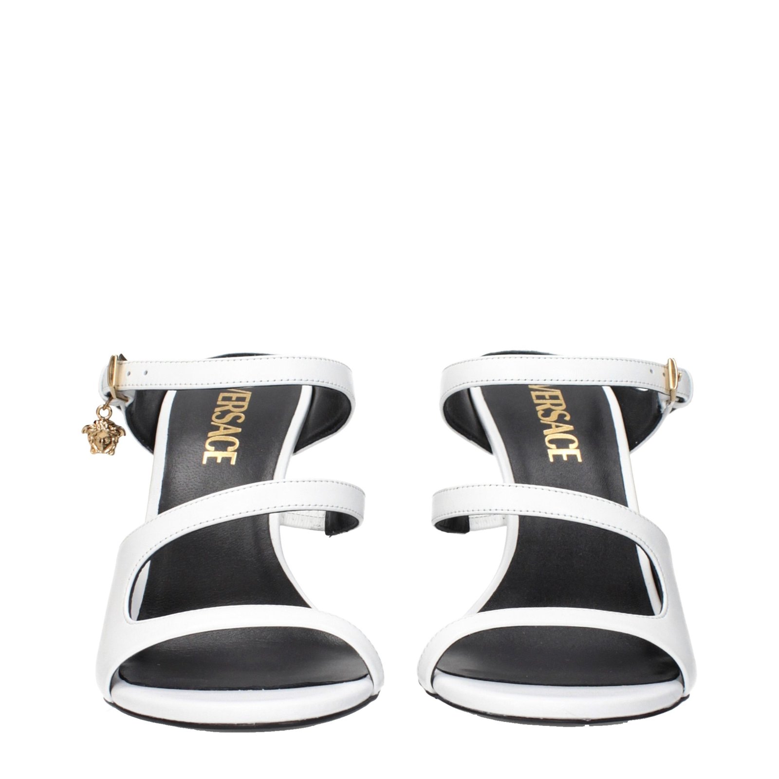 Versace White Leather Stiletto Heel Sandals - Image 3