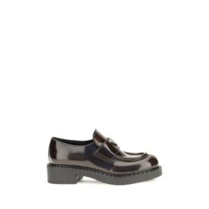 Prada Brown Calf Leather Bos Taurus Slip-On Loafers
