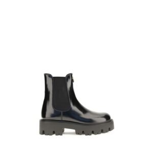 Prada Black Calf Leather Bos Taurus Chelsea Boots