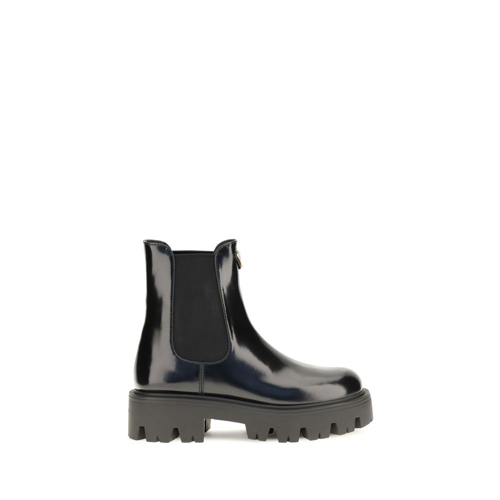 Prada Black Calf Leather Bos Taurus Chelsea Boots