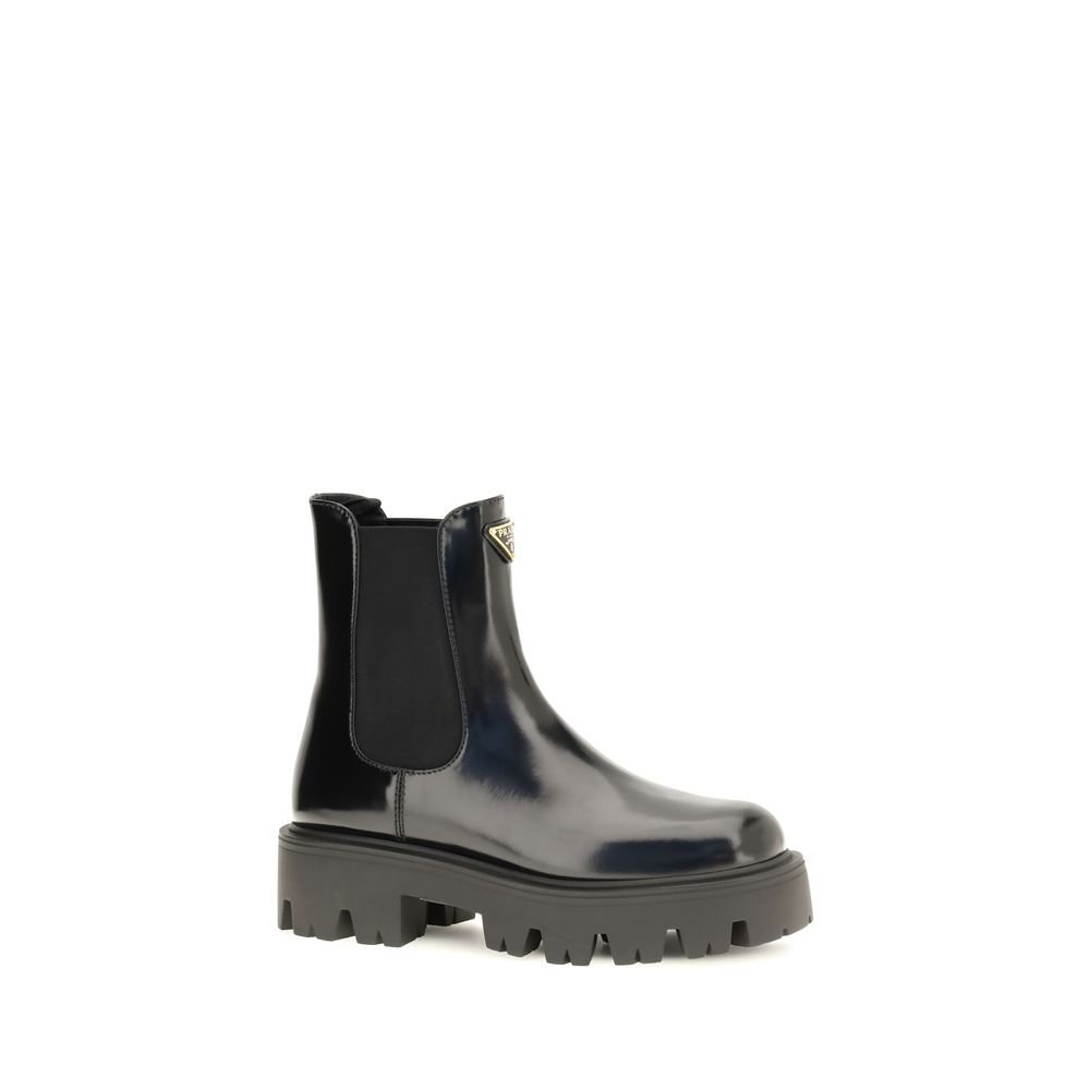 Prada Black Calf Leather Bos Taurus Chelsea Boots - Image 2