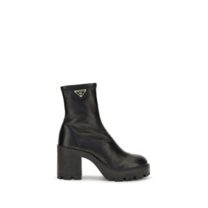Prada Black Calf Leather Bos Taurus Ankle Boots