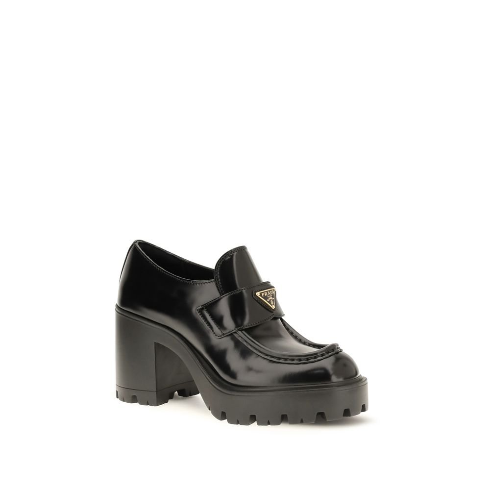 Prada Black Calf Leather Bos Taurus Platform Loafers - Image 2
