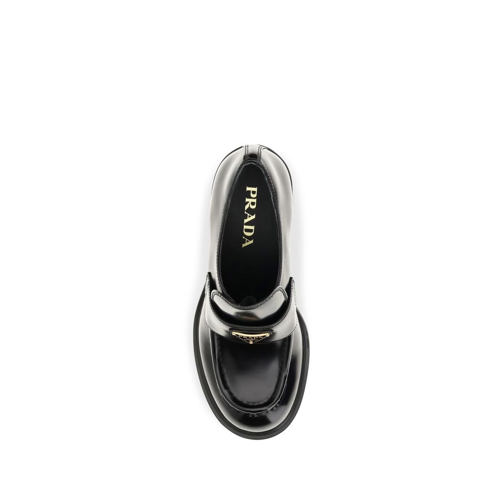 Prada Black Calf Leather Bos Taurus Platform Loafers - Image 4