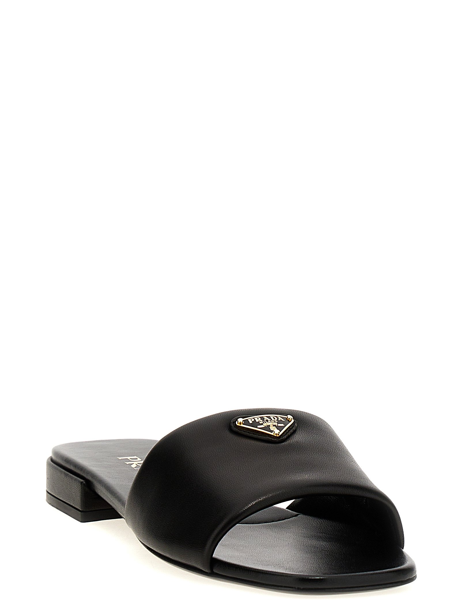 Prada Black Lamb Leather Slides - Image 2