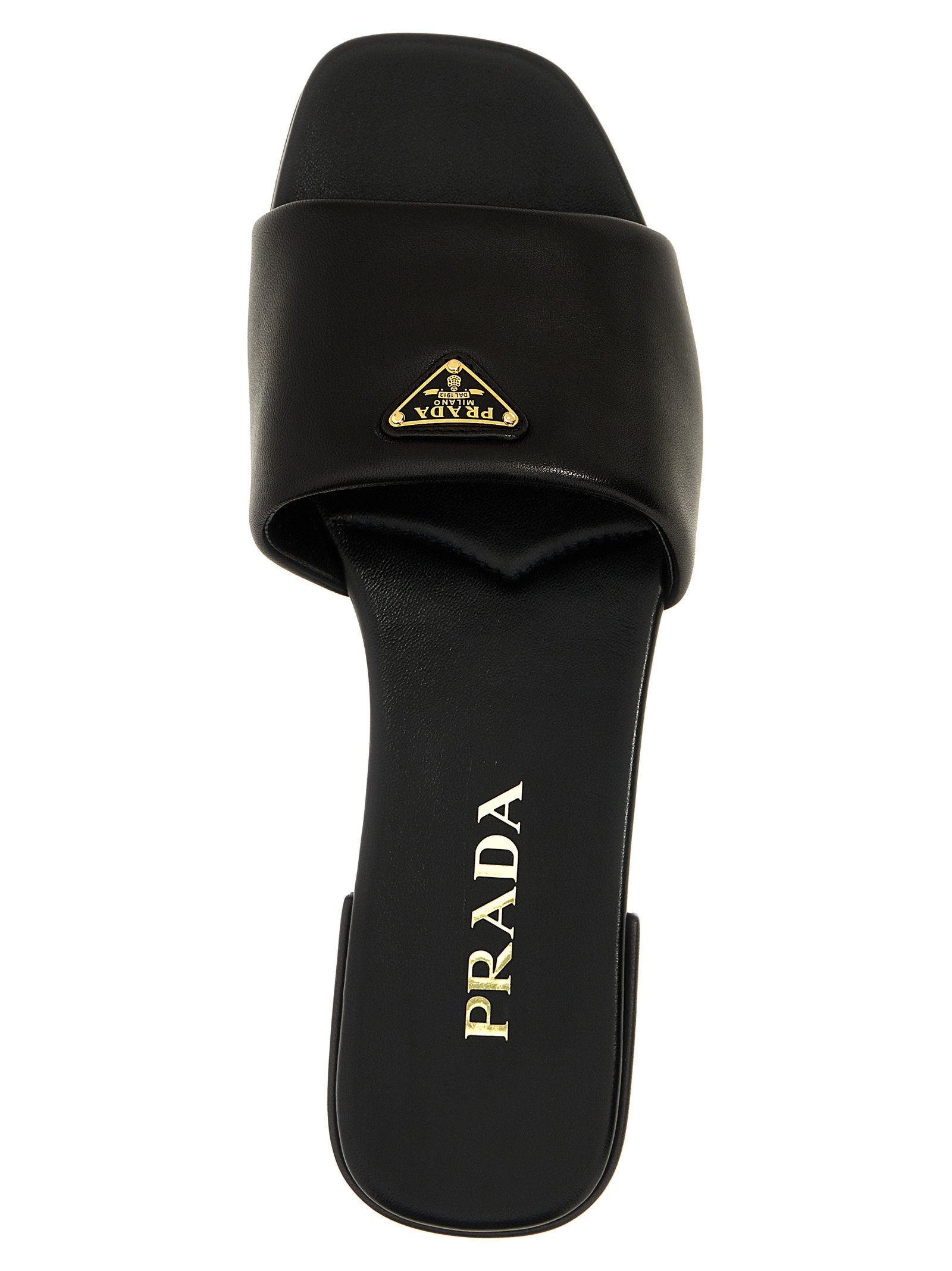 Prada Black Lamb Leather Slides - Image 4