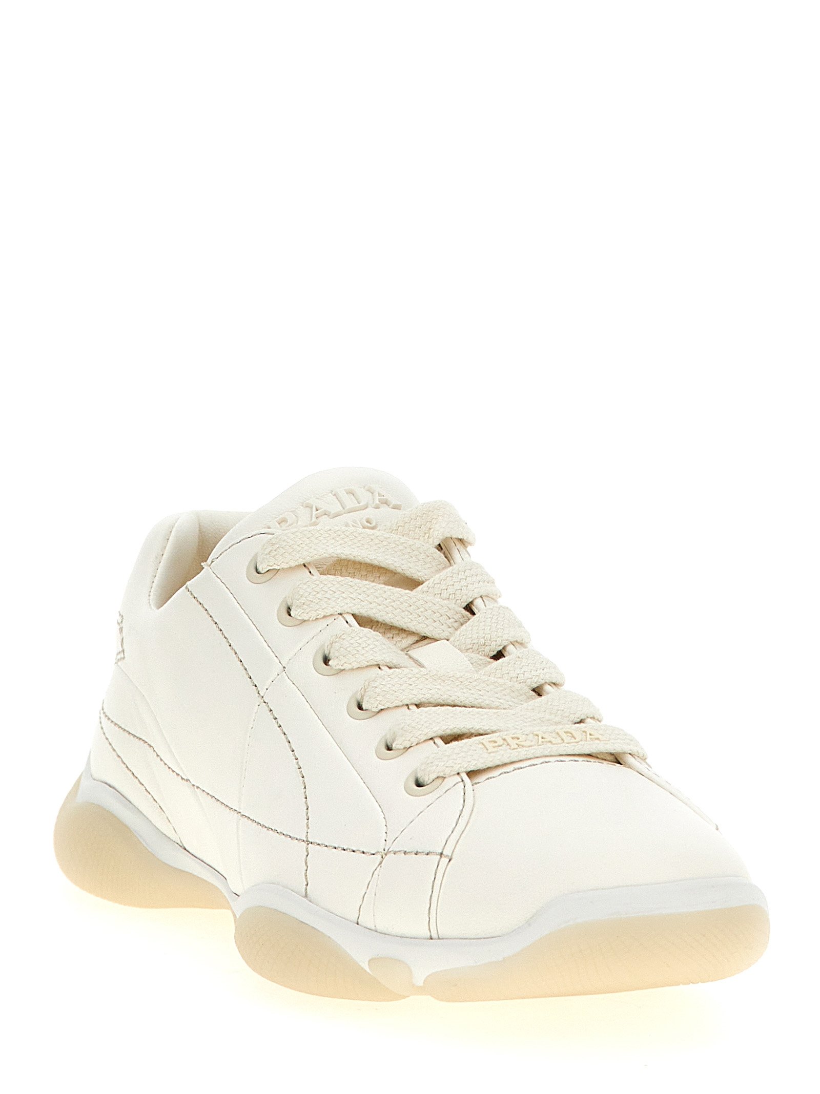 Prada White Lamb Leather Low Top Sneakers - Image 2