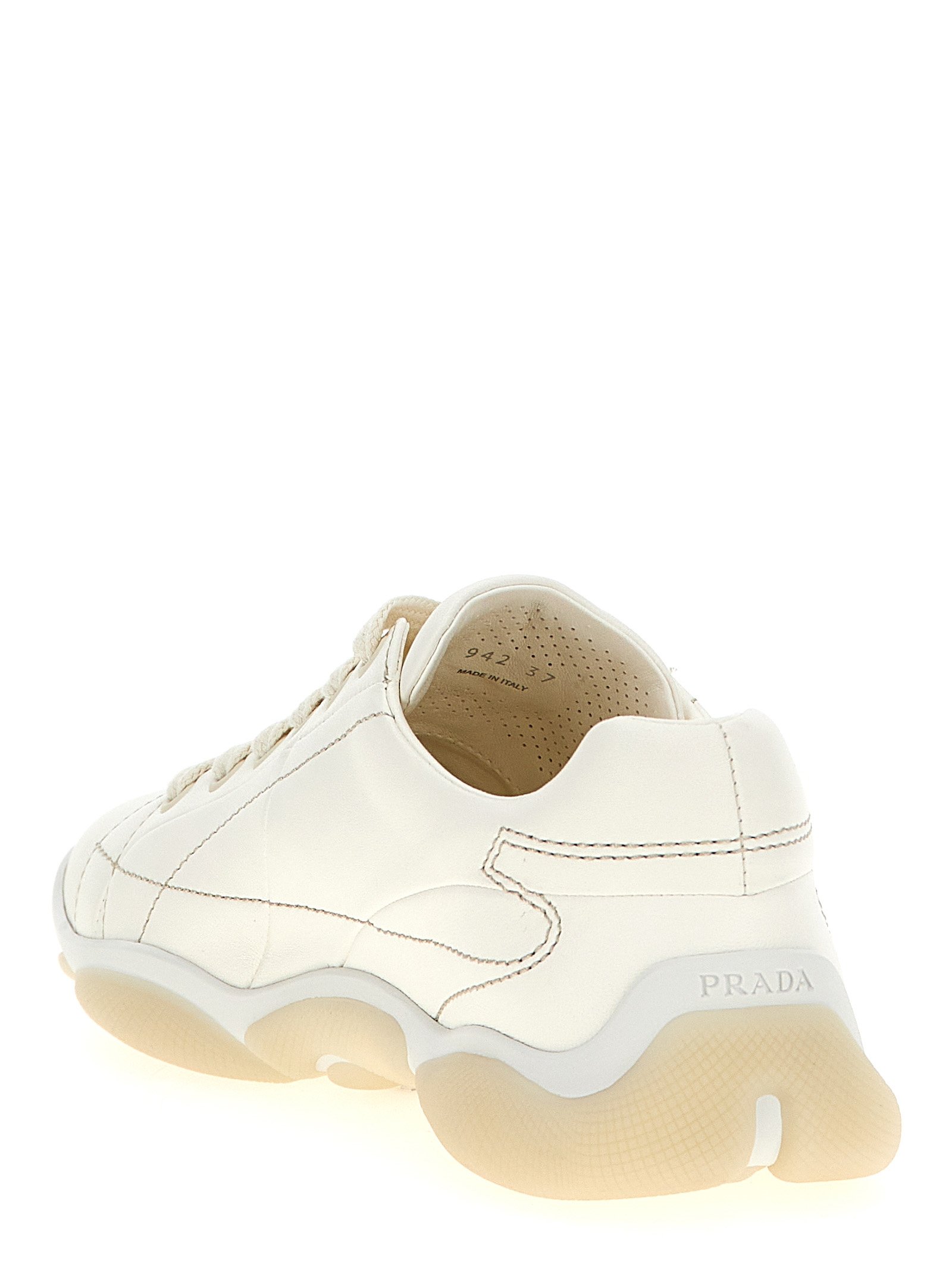 Prada White Lamb Leather Low Top Sneakers - Image 3