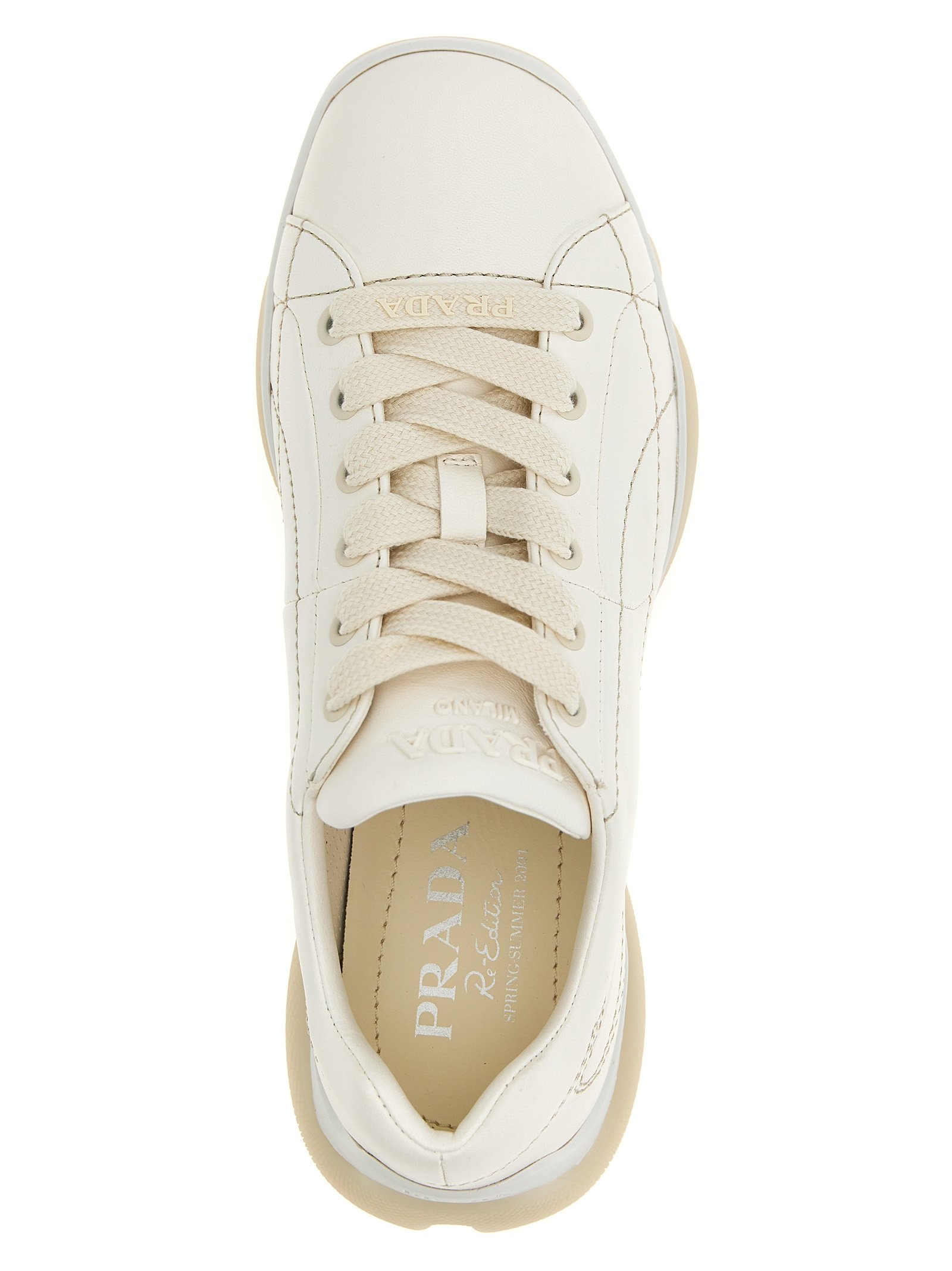 Prada White Lamb Leather Low Top Sneakers - Image 4