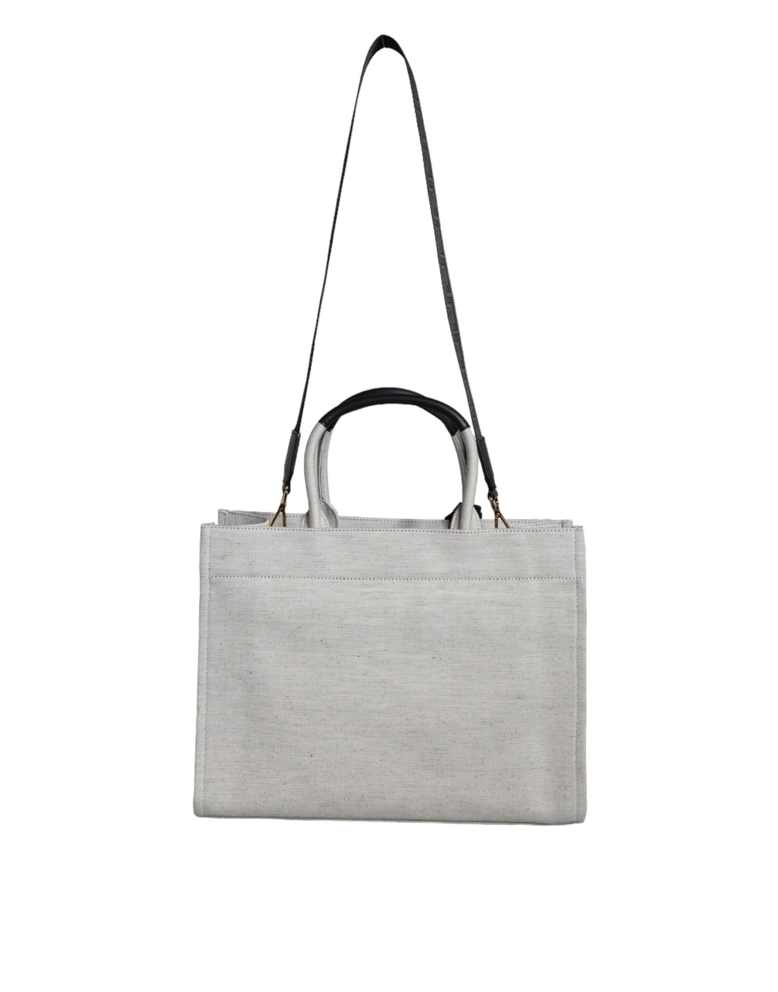 Versace White Top Handle Canvas Leather Logo Crossbody Tote Bag - Image 3