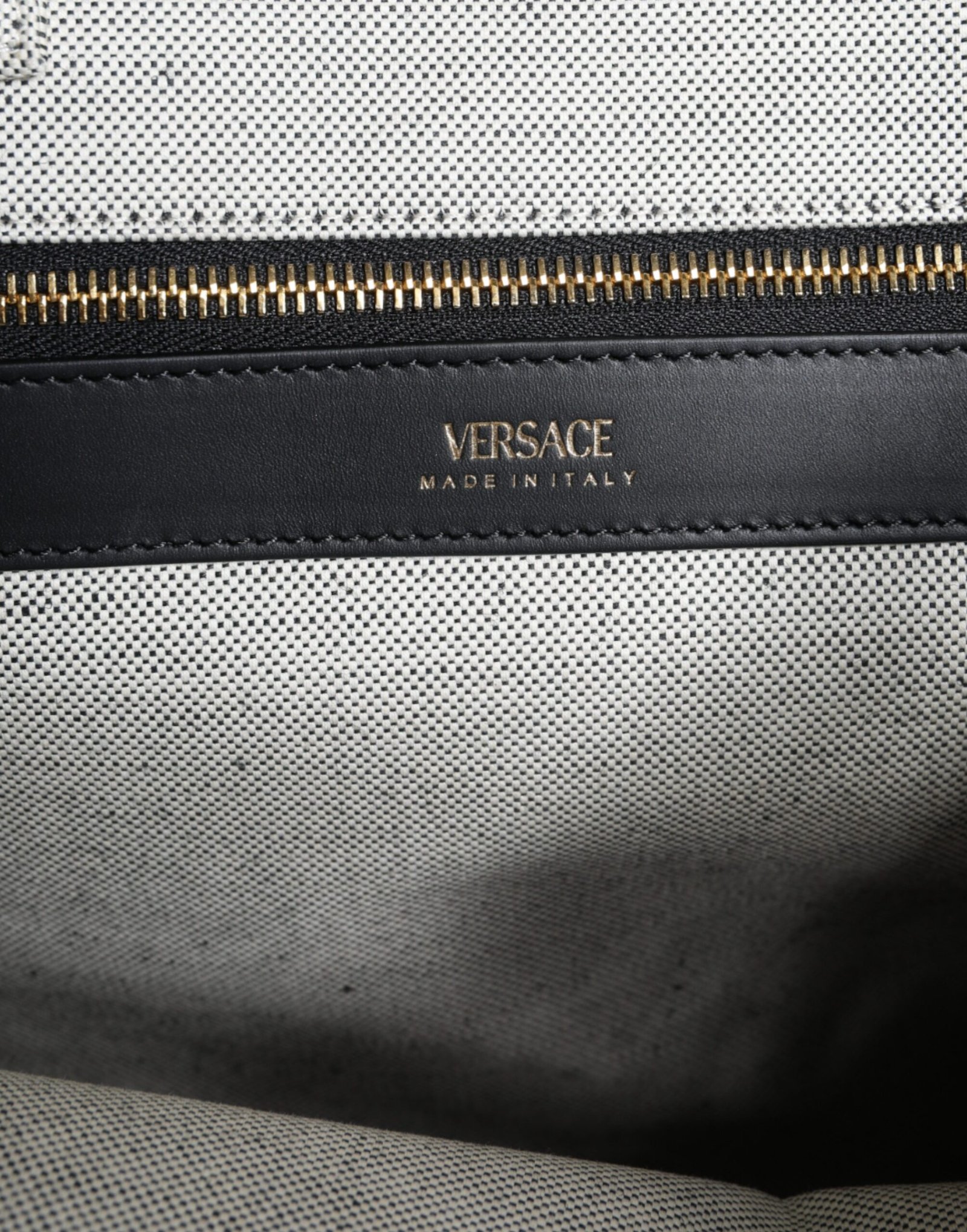 Versace White Top Handle Canvas Leather Logo Crossbody Tote Bag - Image 4