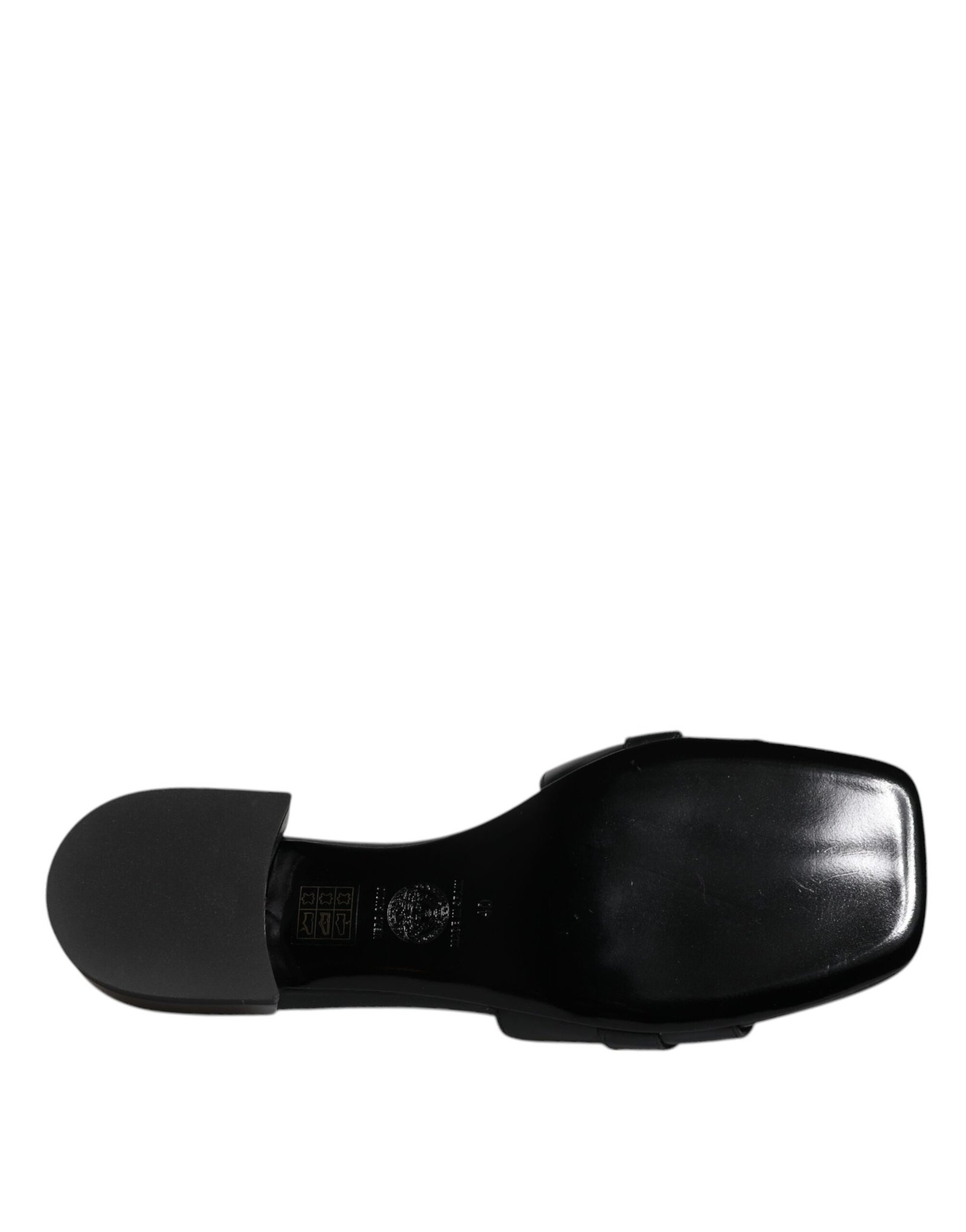 Versace Black Leather Logo Plaque Slip On Slides Flats Shoes - Image 8