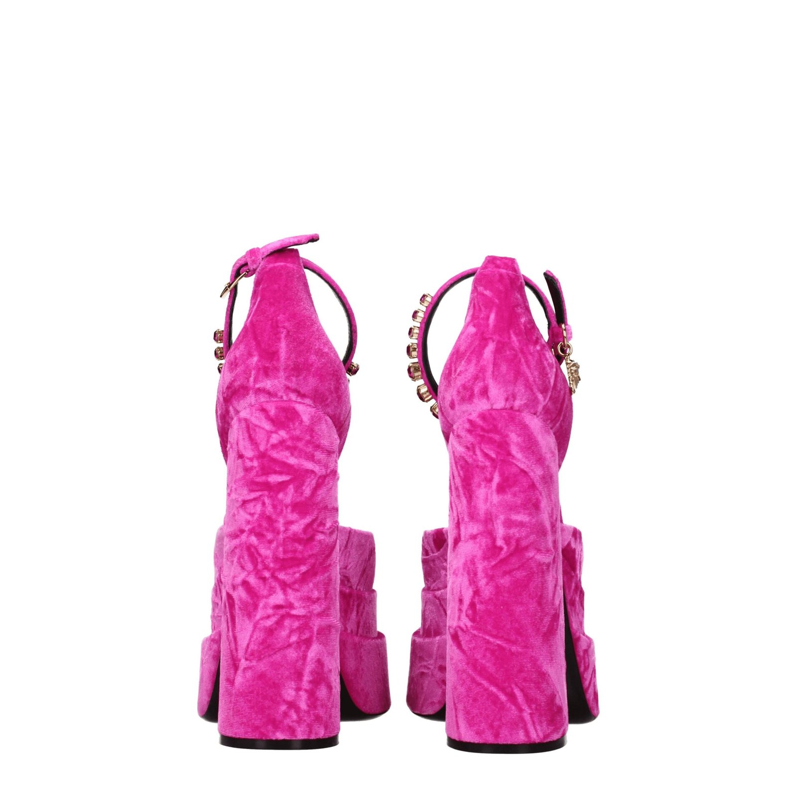 Versace Pink Velvet Platform Sandals - Image 5